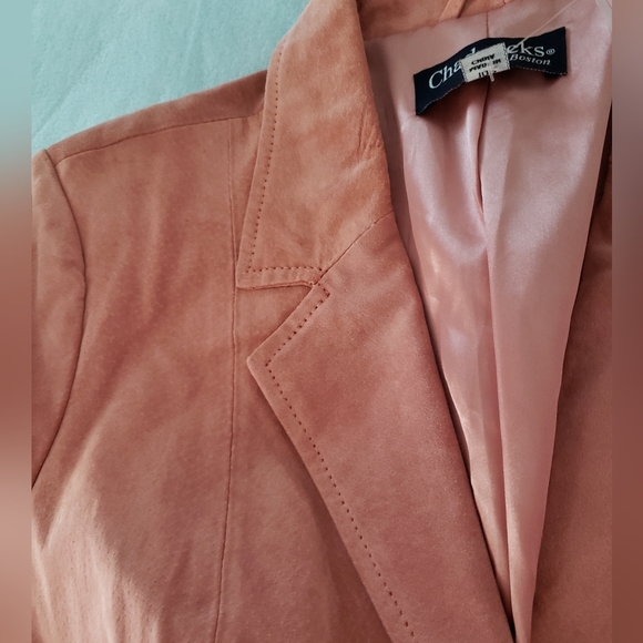 Coral/pink Peach Suede Chadwicks of Boston Classic Lined Blazer 10 petite - Picture 8 of 16
